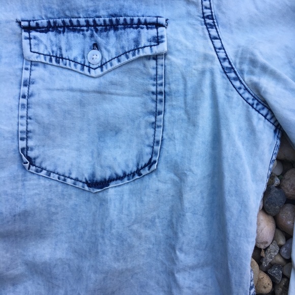 “Zip Code 1992” Bleach Dyed Denim Button-Up - Picture 5 of 7